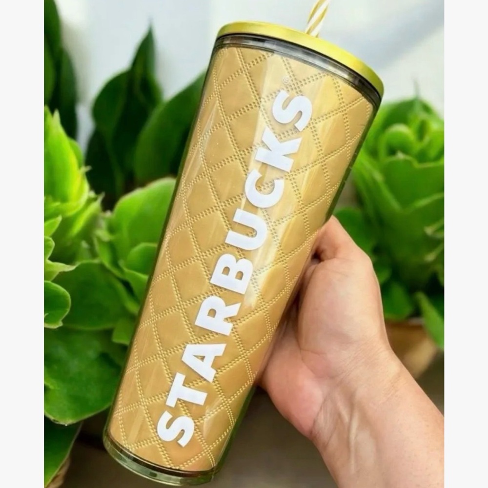 Starbucks Quilted Gold Tumbler with White Logo